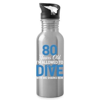 80 Years Old Dive With Big Sharks - Water bottle with straw - silver - Right