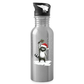 Christmas Racoon Waschbär Weinachtsmann - Trinkflasche mit integriertem Trinkhalm - Lightsilver - Rechts
