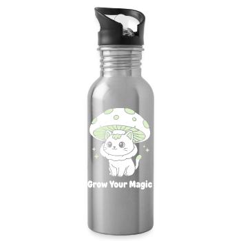 Magic Mushroom Cat - Water bottle with straw - silver - Right
