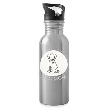 Dog Mom Line Art Minimalist Design - Water bottle with straw - silver - Right