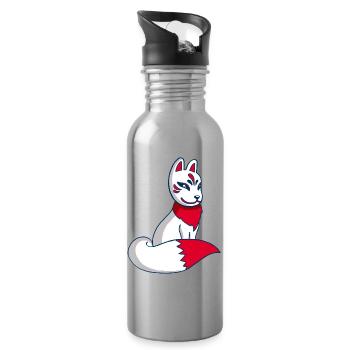 White and Red Fox Manga - Trinkflasche mit integriertem Trinkhalm - Lightsilver - Rechts