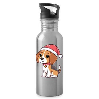 Dog Cartoon Christmas Santa Hat - Water bottle with straw - silver - Right