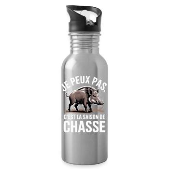 Ich kann nicht, es ist Jagdsaison - Trinkflasche mit integriertem Trinkhalm - Lightsilver - Rechts