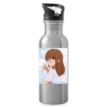 Girl with glasses for anime fans - Water bottle with straw - silver - Right