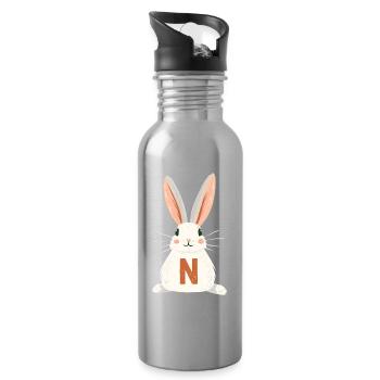 N - Lettre - Lapin - Personnalisable - Gourde avec paille intégrée - argent clair - Droite