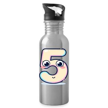 Numéro 5 Kawaii Pastel - Gourde avec paille intégrée - argent clair - Droite