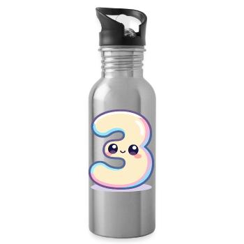 Numéro 3 Kawaii Pastel - Gourde avec paille intégrée - argent clair - Droite