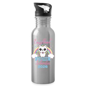 Einzelkind Große Schwester 2026 Schwangerschaft - Trinkflasche mit integriertem Trinkhalm - Lightsilver - Rechts