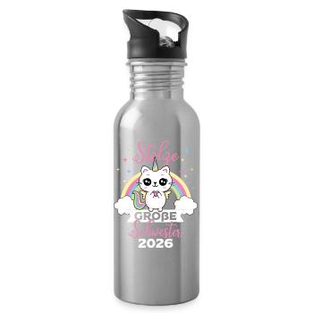 Stolze Große Schwester 2026 Einhorn Katze Baby - Trinkflasche mit integriertem Trinkhalm - Lightsilver - Rechts