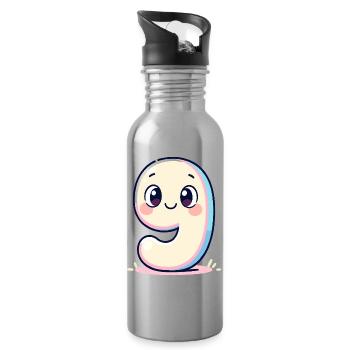 Numéro 9 Pastel souriant - Gourde avec paille intégrée - argent clair - Droite