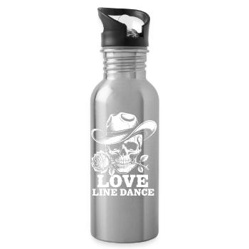 Skull Cowboy Love Line Dance - Water bottle with straw - silver - Right