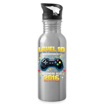 10. Geburtstag 2016 Level 10 Junge Gamer Lustig - Trinkflasche mit integriertem Trinkhalm - Lightsilver - Rechts