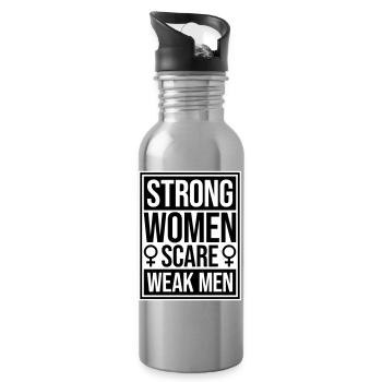 Strong Women Scare Weak Men Confident Feminist - Water bottle with straw - silver - Right