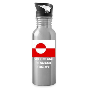 Greenland Denmark Europe Flag - Water bottle with straw - silver - Right