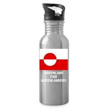 Greenland Flag Circle Emblem - Water bottle with straw - silver - Right