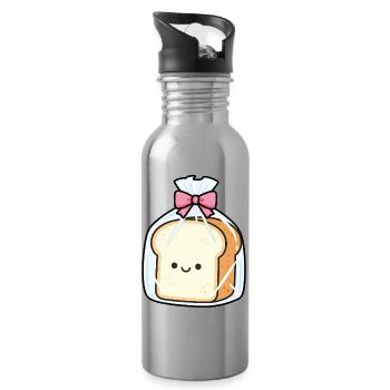 Pain kawaï en sachet avec nœud rose - Gourde avec paille intégrée - argent clair - Droite