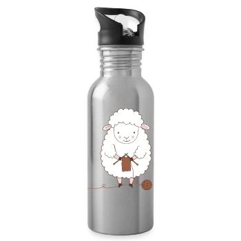 Sheep Knitter Wool and Needles - Water bottle with straw - silver - Right