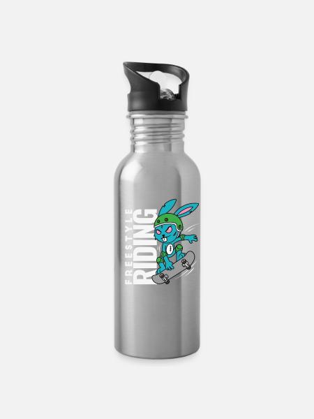 Lapin Rebel - Freestyle Riding Skateboard - Gourde avec paille intégrée - argent clair