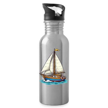Sailboat Nautical Illustration - Water bottle with straw - silver - Right