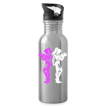 Bodybuilder Woman Fitness Team - Water bottle with straw - silver - Right