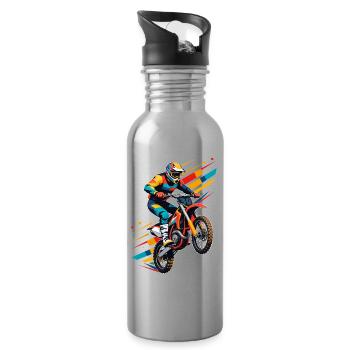 Motocross biker motorcycle cross trial enduro freestyle - Water bottle with straw - silver - Right
