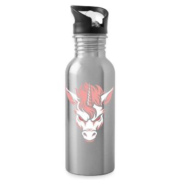 Düsteres Einhorn – Böser Einhornkopf Pink - Trinkflasche mit integriertem Trinkhalm - Lightsilver - Rechts