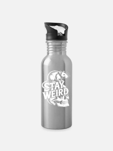 Stay Weird Ratte über Schädel - Trinkflasche mit integriertem Trinkhalm - Lightsilver