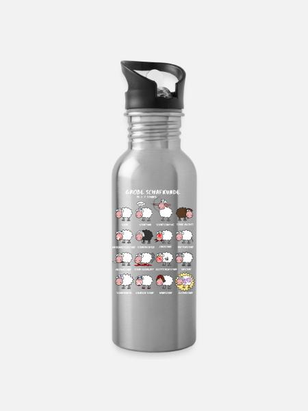 Große Schafkunde - Trinkflasche mit integriertem Trinkhalm - Lightsilver