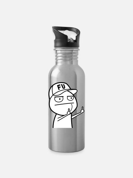 FU Meme with baseball cap (colors can be changed) - Water bottle with straw - silver