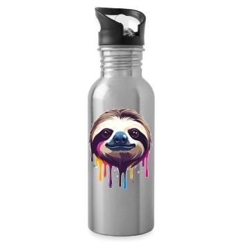 Faultier Neon Farbtropfen Illustration - Trinkflasche mit integriertem Trinkhalm - Lightsilver - Rechts