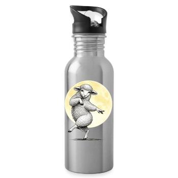 Moon Dancing Sheep Illustration - Water bottle with straw - silver - Right