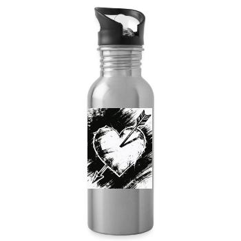 Schwarzweiß Herz mit Pfeil - Trinkflasche mit integriertem Trinkhalm - Lightsilver - Rechts