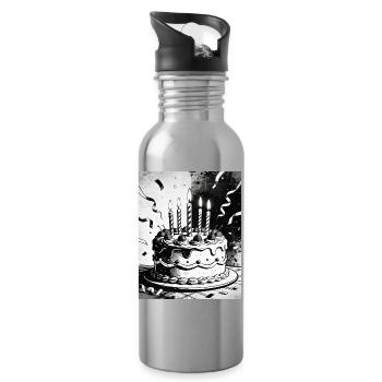 Monochromer Geburtstagskuchen Kerzen - Trinkflasche mit integriertem Trinkhalm - Lightsilver - Rechts