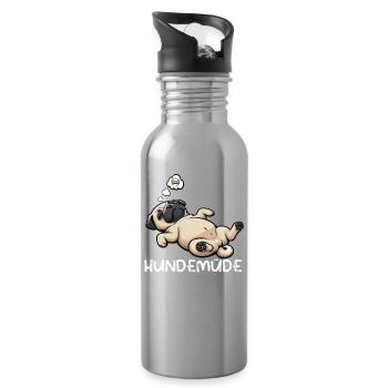 Hundemüde Mops Möpse Mopsbesitzer Mopsliebhaber  - Trinkflasche mit integriertem Trinkhalm - Lightsilver - Rechts