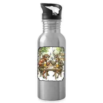 Stier Hirsch Biergarten - Trinkflasche mit integriertem Trinkhalm - Lightsilver - Rechts