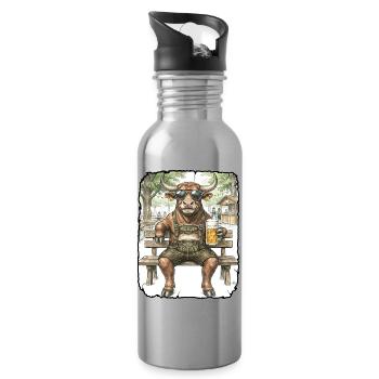 Stier Bulle Biergarten - Trinkflasche mit integriertem Trinkhalm - Lightsilver - Rechts