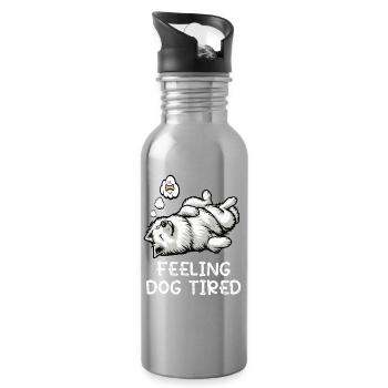Feeling Dog Tired White Shepherd Dog - Water bottle with straw - silver - Right