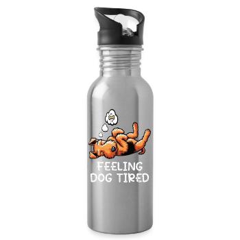 Feeling Dog Tired Airedale Terrier Airedales - Water bottle with straw - silver - Right