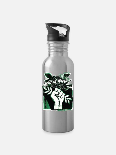 Gegen Krieg Frieden Faust - Trinkflasche mit integriertem Trinkhalm - Lightsilver