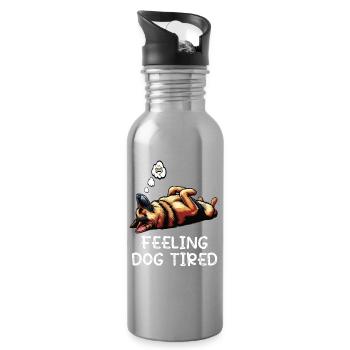 Feeling Dog Tired German Shepherd - Water bottle with straw - silver - Right