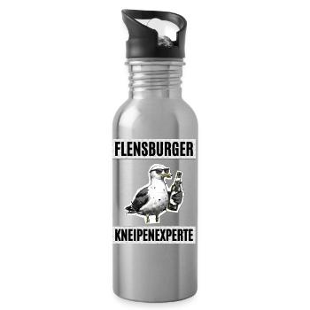 Flensburger Kneipen Experte - Trinkflasche mit integriertem Trinkhalm - Lightsilver - Rechts