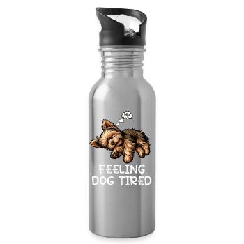 Feeling Dog Tired Yorkshire Terrier Yorkie Yorkies - Trinkflasche mit integriertem Trinkhalm - Lightsilver - Rechts