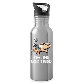 Feeling Dog Tired French Bulldog Frenchie - Water bottle with straw - silver - Right