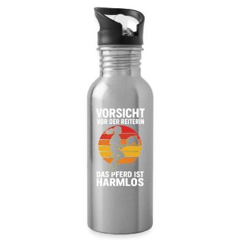 Vorsicht vor der Reiterin Hobby Horse Reiten Pferd - Trinkflasche mit integriertem Trinkhalm - Lightsilver - Rechts