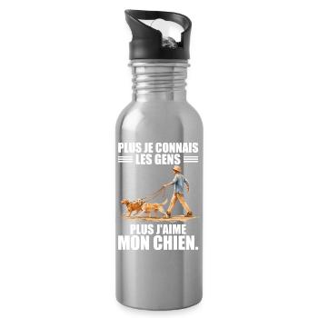 Plus Je Connais Les Gens... Humour Chien & Rétro - Gourde avec paille intégrée - argent clair - Droite