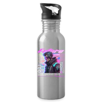 Neon Cyberpunk Fahrradfahrer - Trinkflasche mit integriertem Trinkhalm - Lightsilver - Rechts