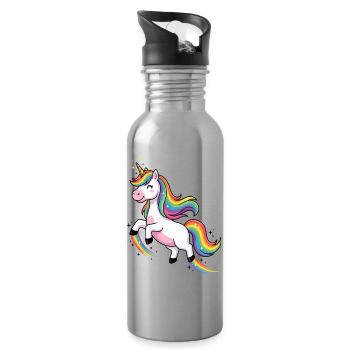 Rainbow Unicorn Parade - Water bottle with straw - silver - Right