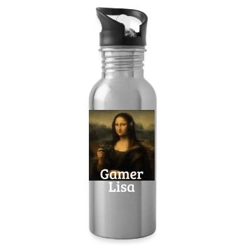 Gamer Lisa Leonardo Da Vinci Videospiel Mona Lisa - Trinkflasche mit integriertem Trinkhalm - Lightsilver - Rechts