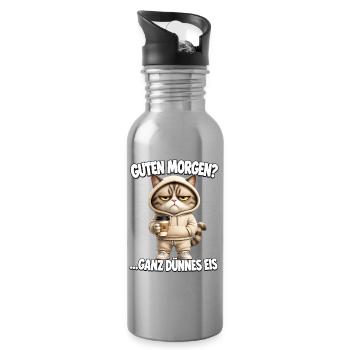 Lustiges Morgenmuffel Design mit Kaffee - Trinkflasche mit integriertem Trinkhalm - Lightsilver - Rechts