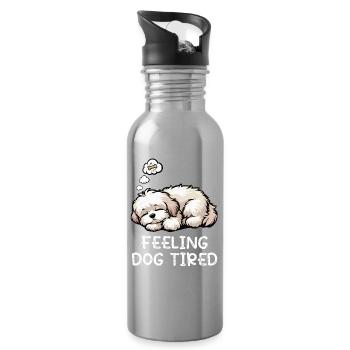 Se sentir fatigués par le chien Amoureux havanais havanais - Gourde avec paille intégrée - argent clair - Droite